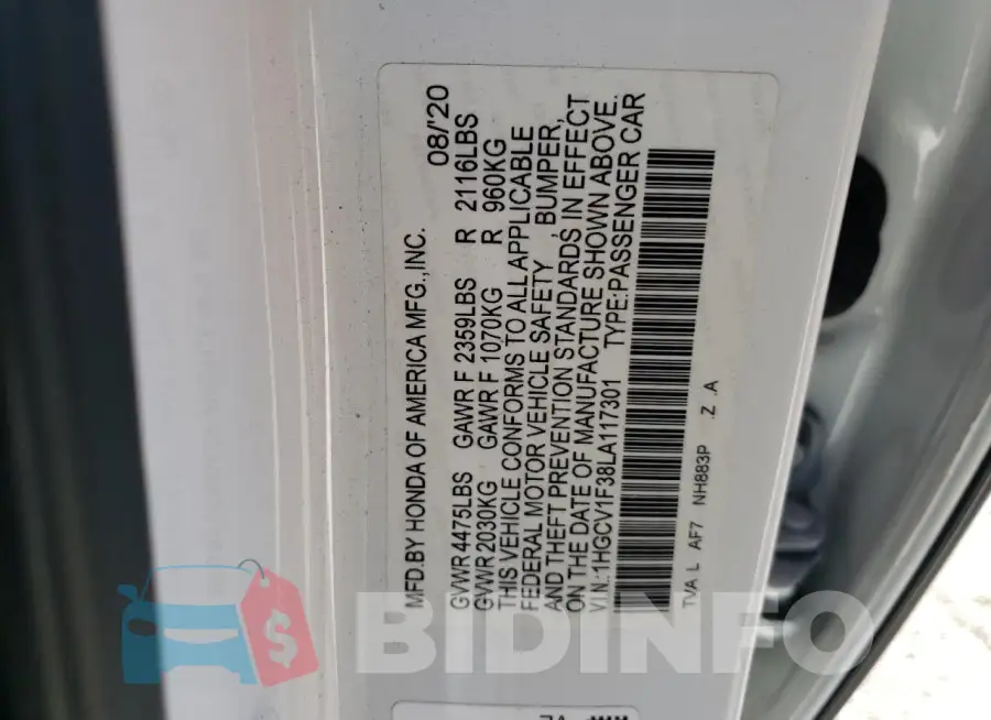 1HGCV1F38LA117301 Photo# 12