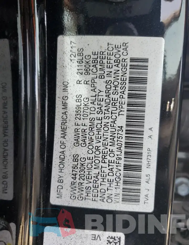 1HGCV1F91JA075734 Photo# 12