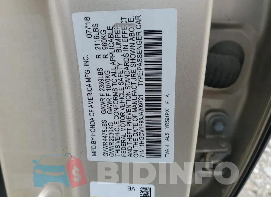 1HGCV1F96JA209721 Photo# 12