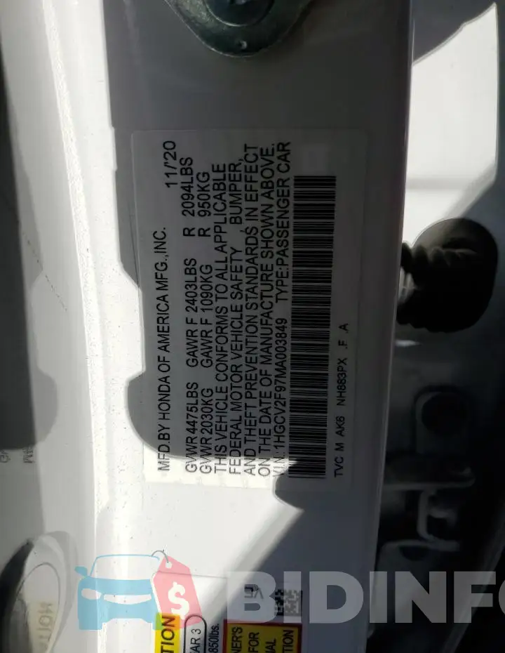 1HGCV2F97MA003849 Photo# 13
