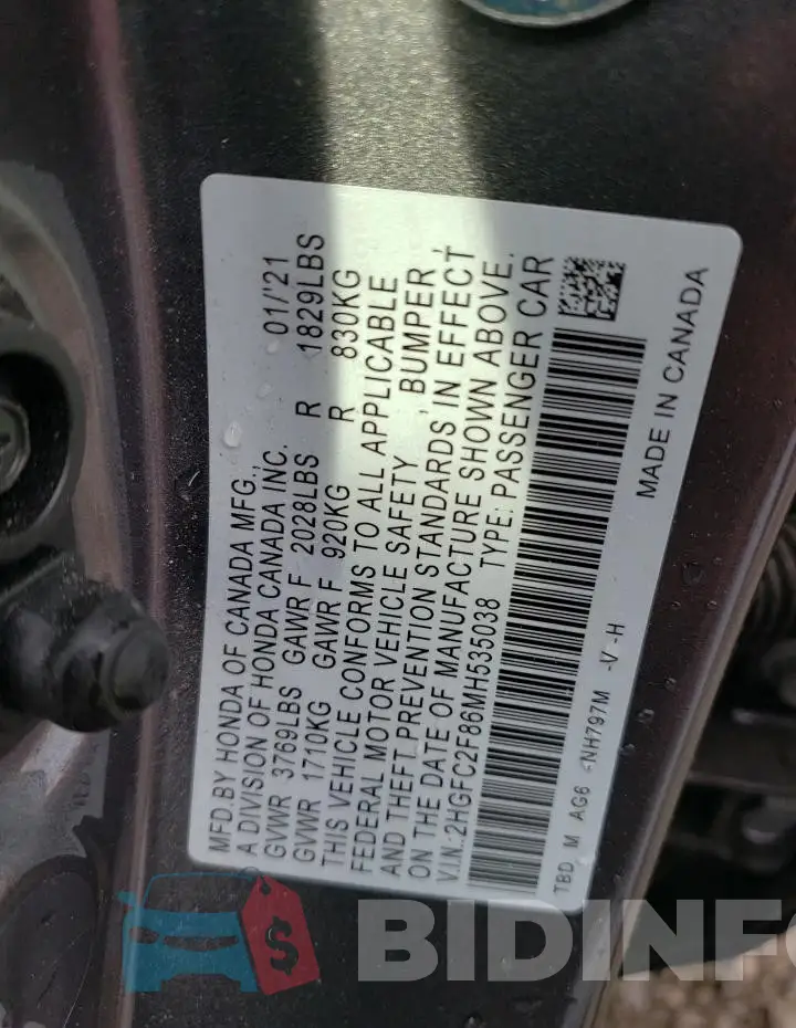 2HGFC2F86MH535038 Photo# 12