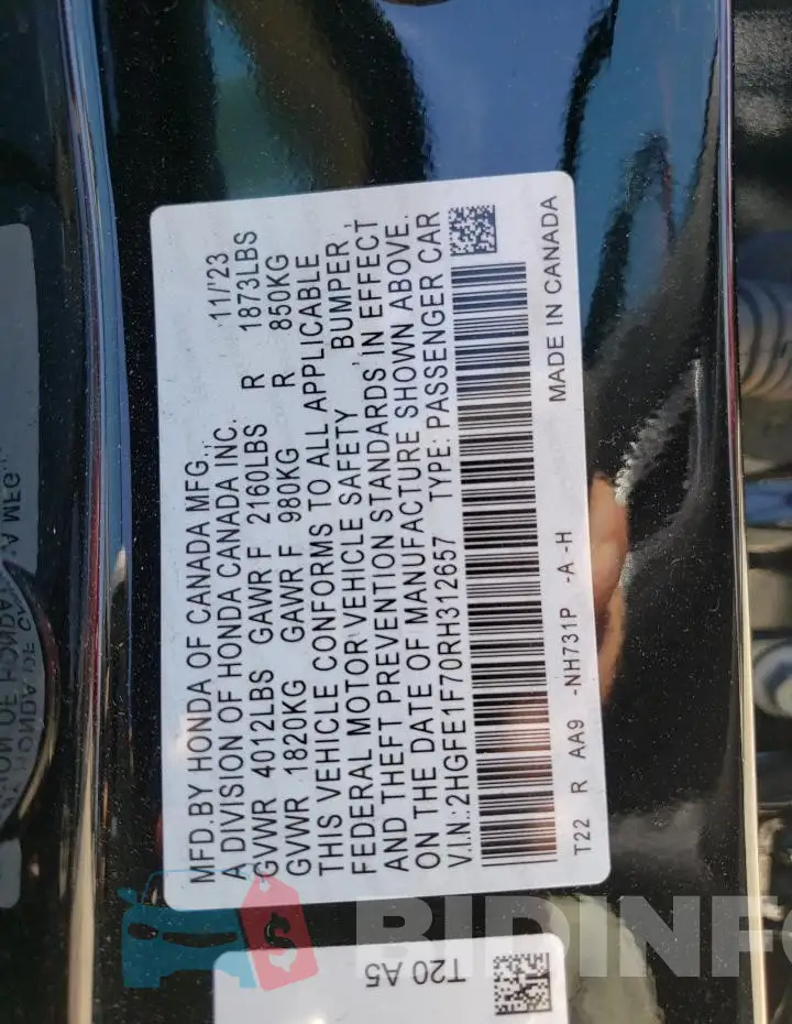 2HGFE1F70RH312657 Photo# 13