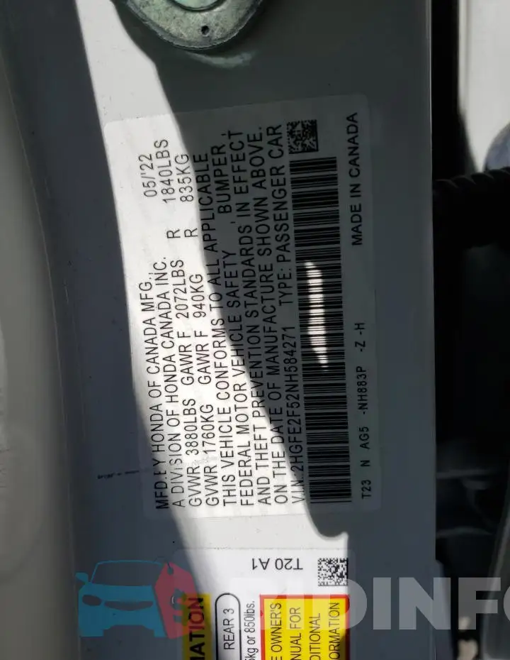 2HGFE2F52NH584271 Photo# 12