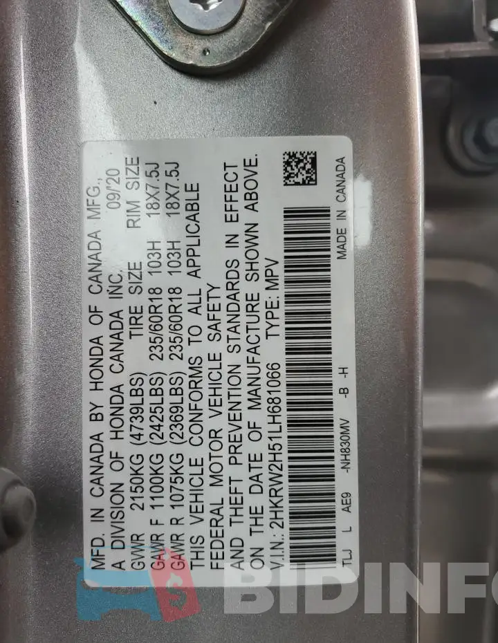 2HKRW2H51LH681066 Photo# 13