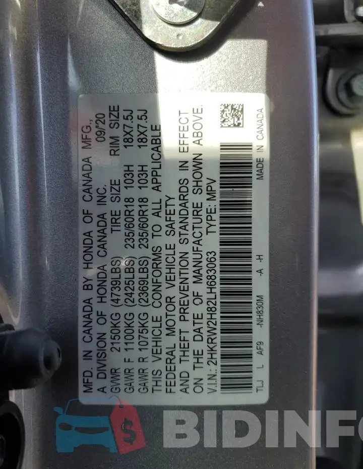 2HKRW2H82LH683063 Photo# 13