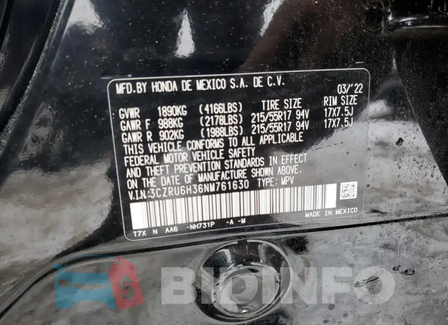 3CZRU6H36NM761630 Photo# 12