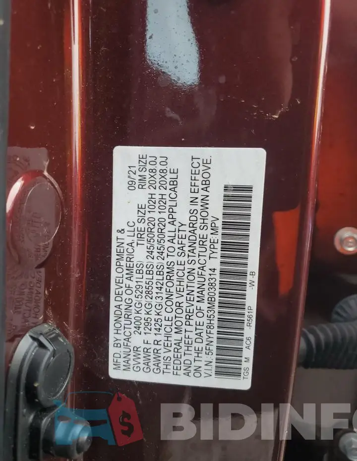 5FNYF8H53MB038314 Photo# 12
