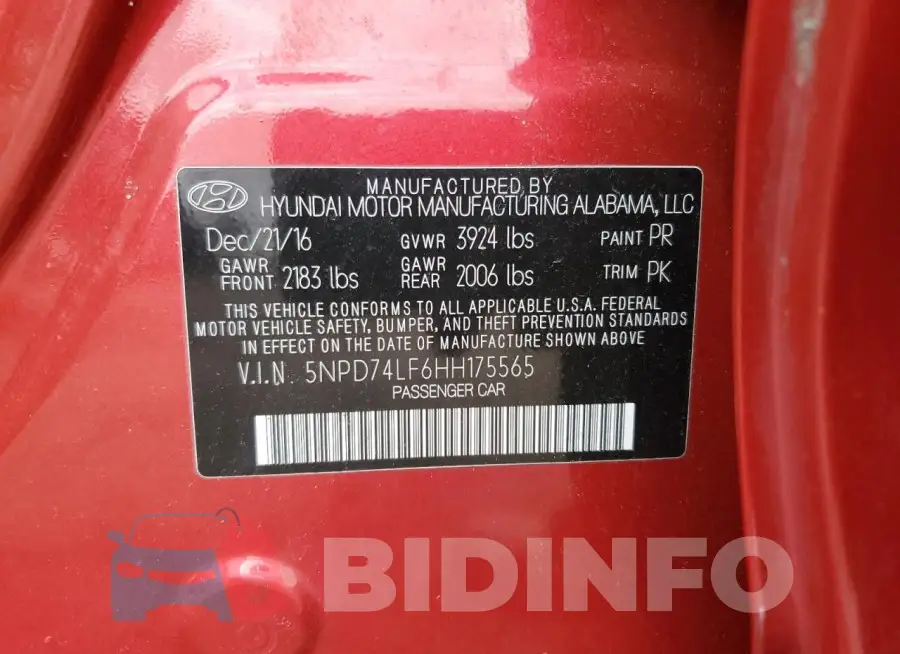 5NPD74LF6HH175565 Photo# 13