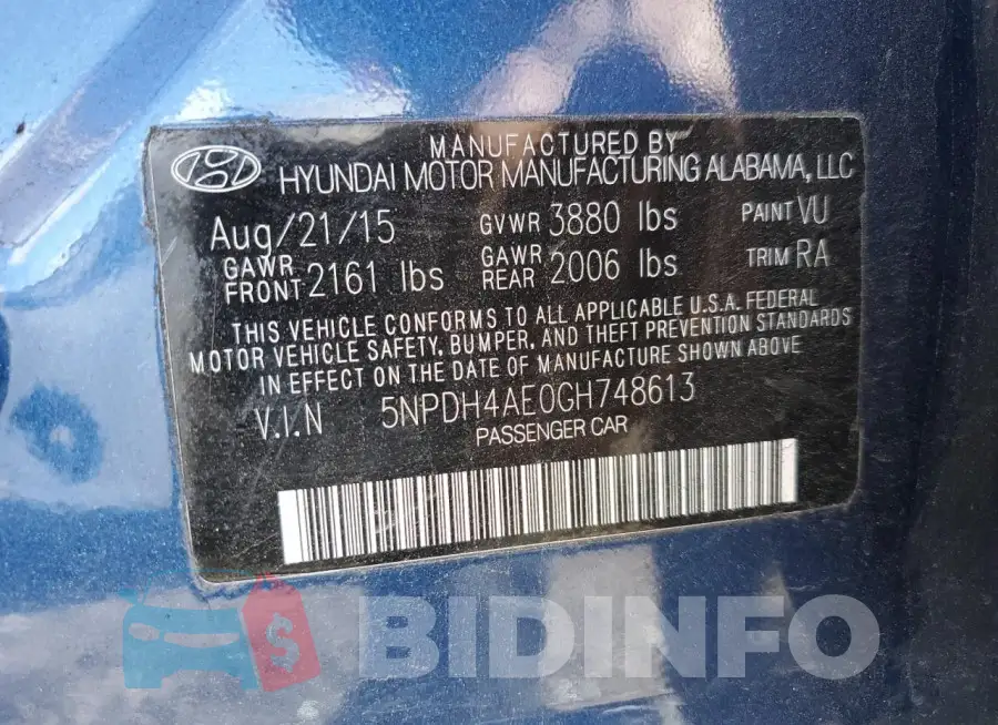 5NPDH4AE0GH748613 Photo# 12