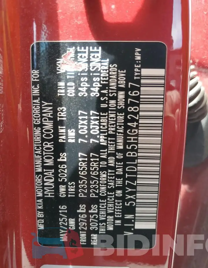 5XYZTDLB5HG428767 Photo# 12