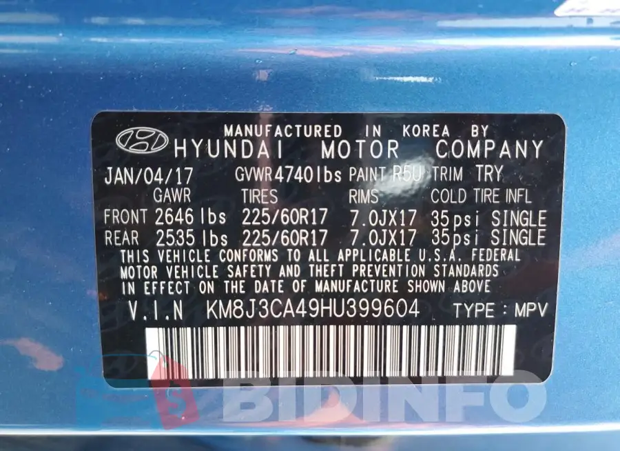 KM8J3CA49HU399604 Photo# 14