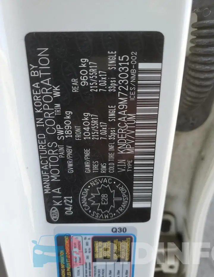 KNDERCAA9M7230315 Photo# 14