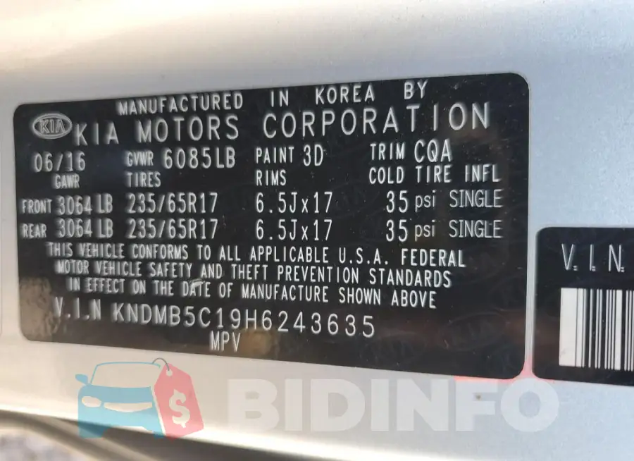 KNDMB5C19H6243635 Photo# 12