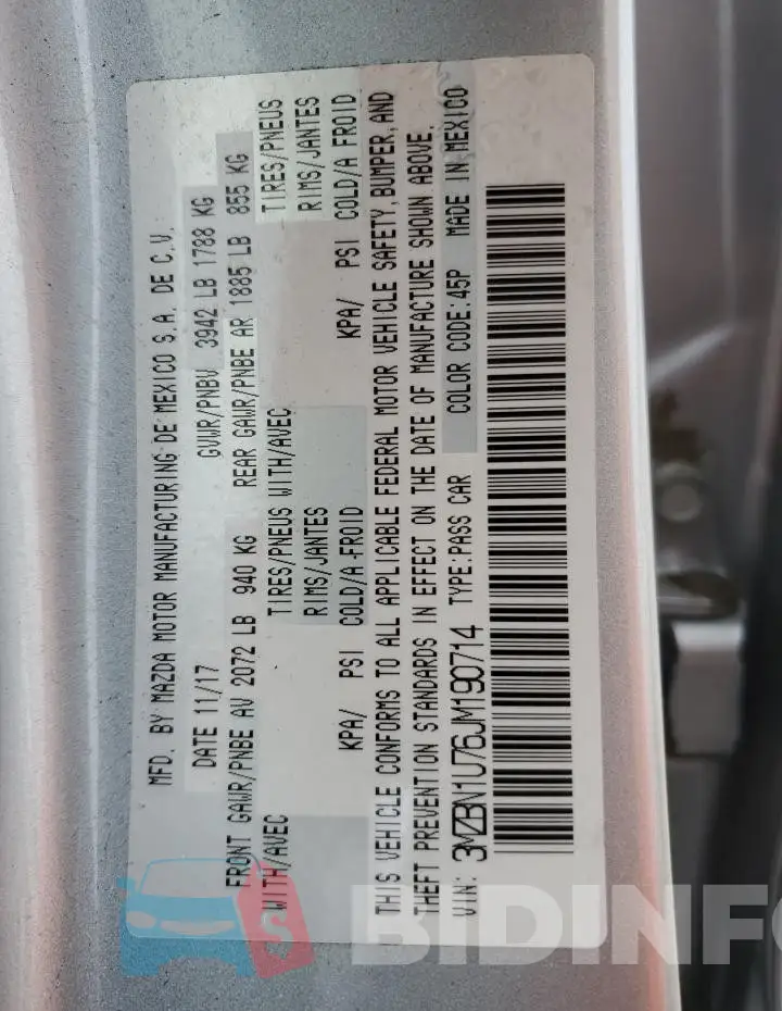 3MZBN1U76JM190714 Photo# 12