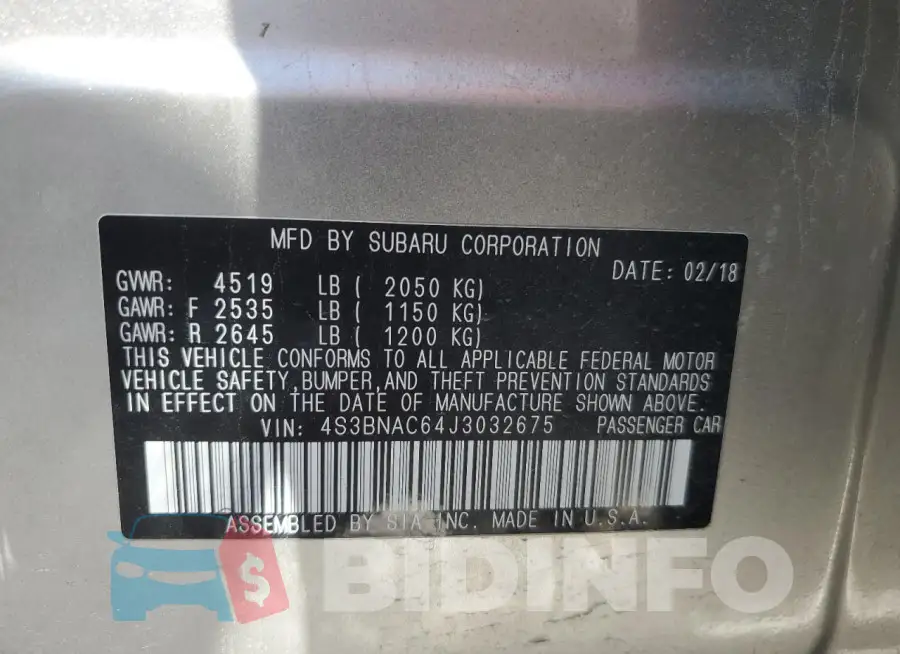 4S3BNAC64J3032675 Photo# 12