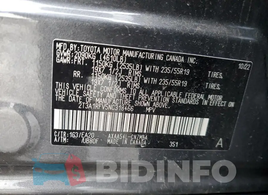 2T3A1RFV5NC318466 Photo# 13