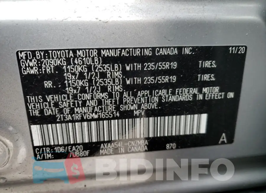 2T3A1RFV6MW165514 Photo# 14