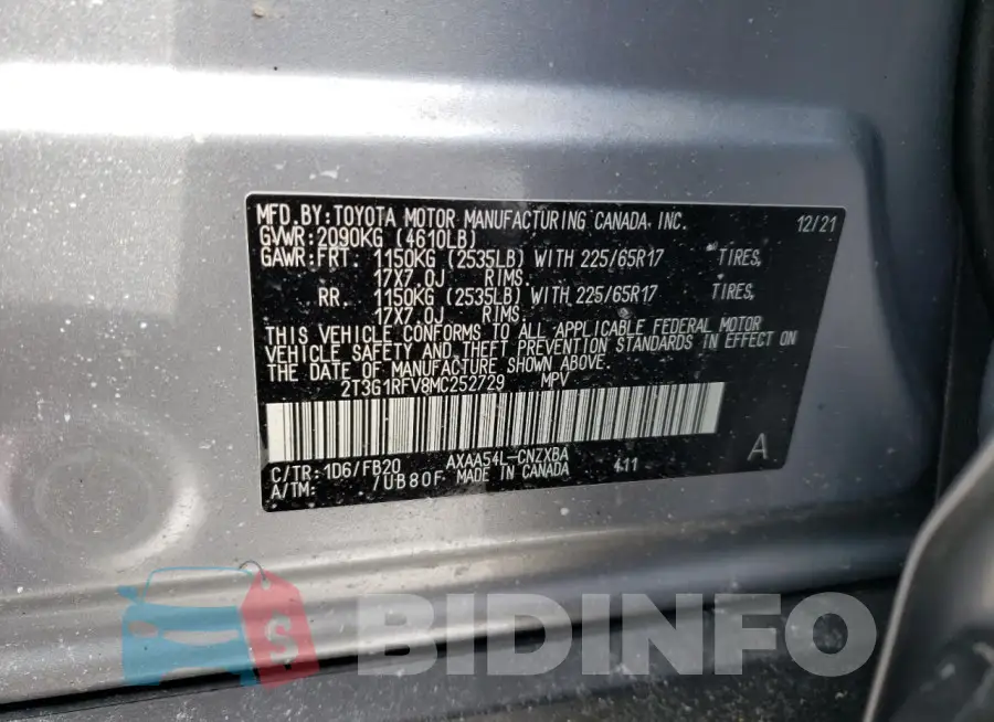 2T3G1RFV8MC252729 Photo# 13