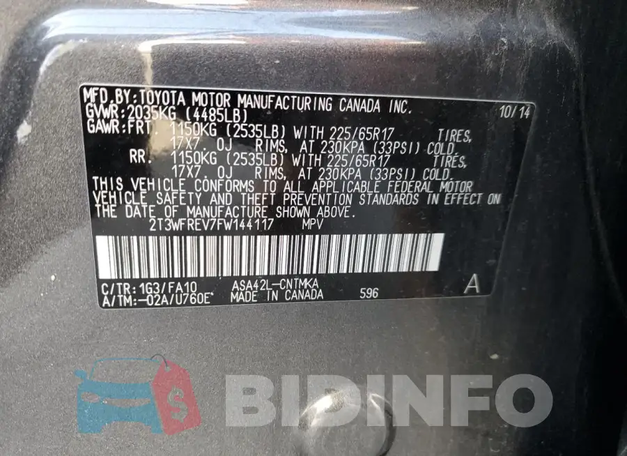 2T3WFREV7FW144117 Photo# 12