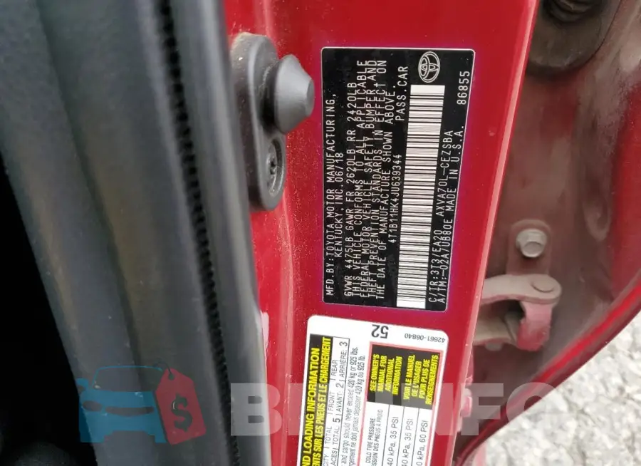 4T1B11HK4JU639344 Photo# 12