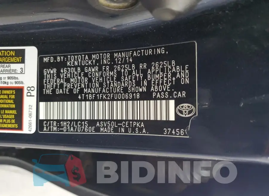 4T1BF1FK2FU006918 Photo# 13