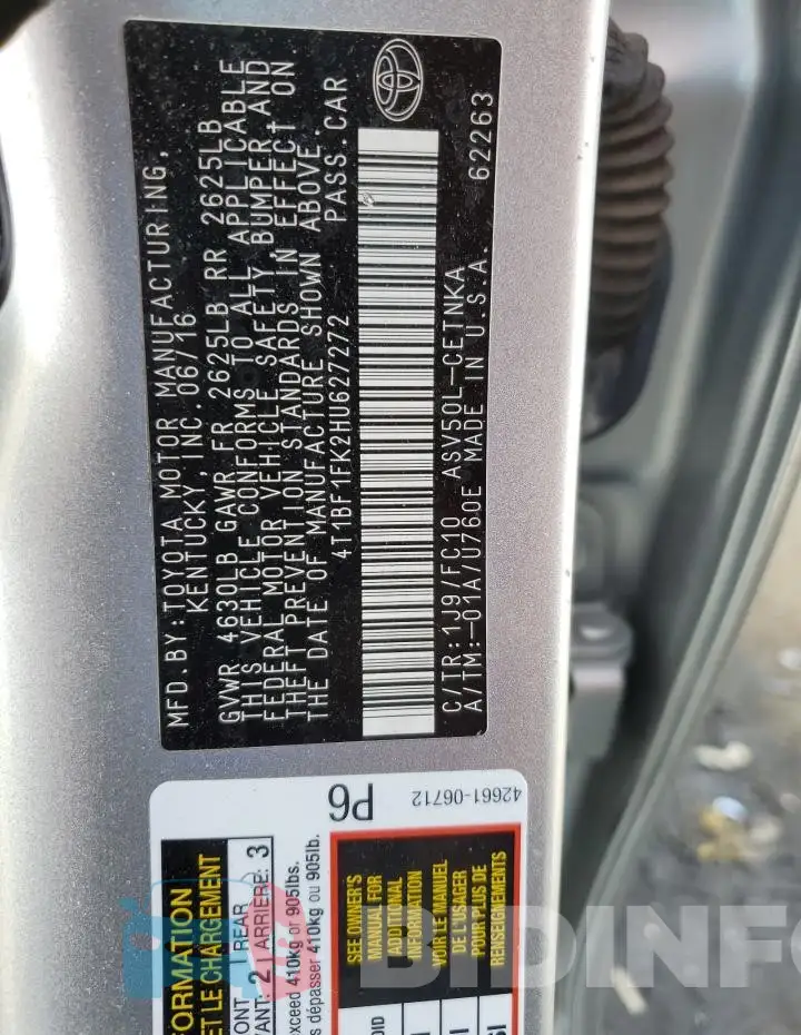 4T1BF1FK2HU627272 Photo# 13
