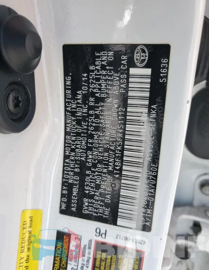 4T4BF1FK5FR451112 Photo# 12