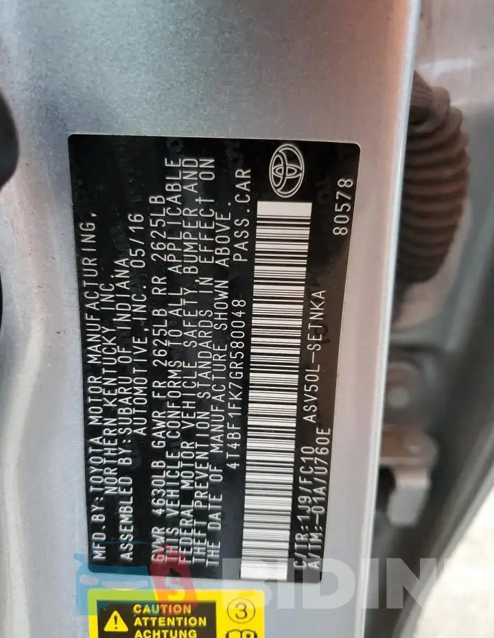 4T4BF1FK7GR580048 Photo# 13