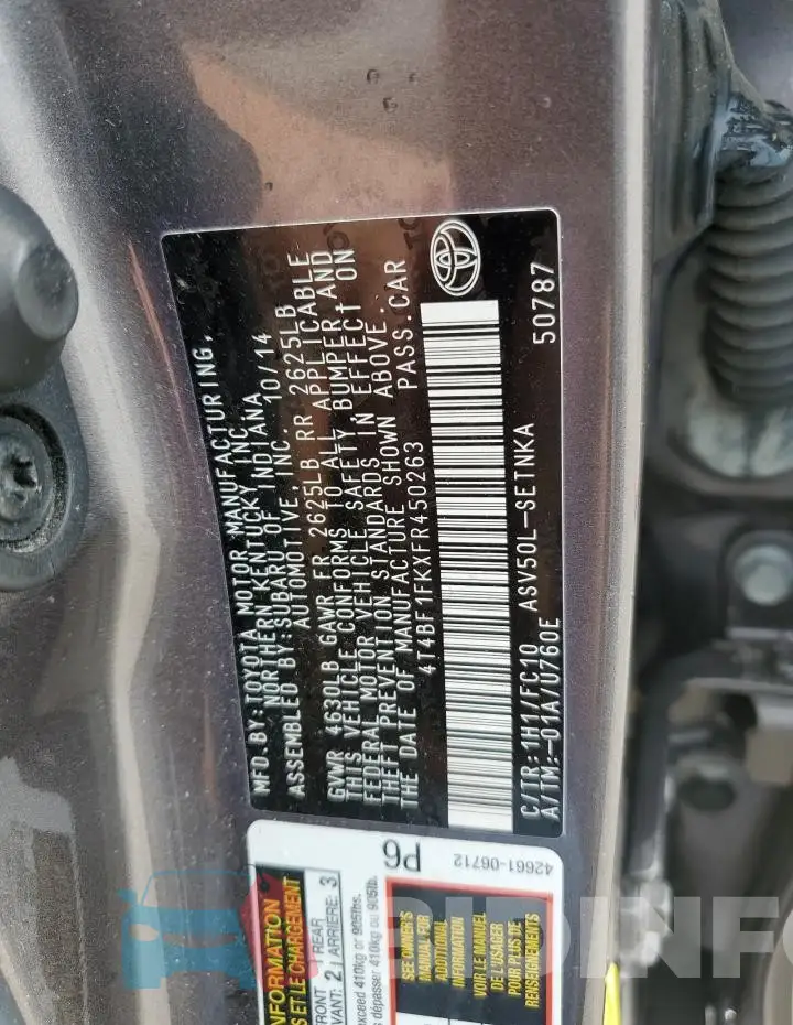 4T4BF1FKXFR450263 Photo# 12