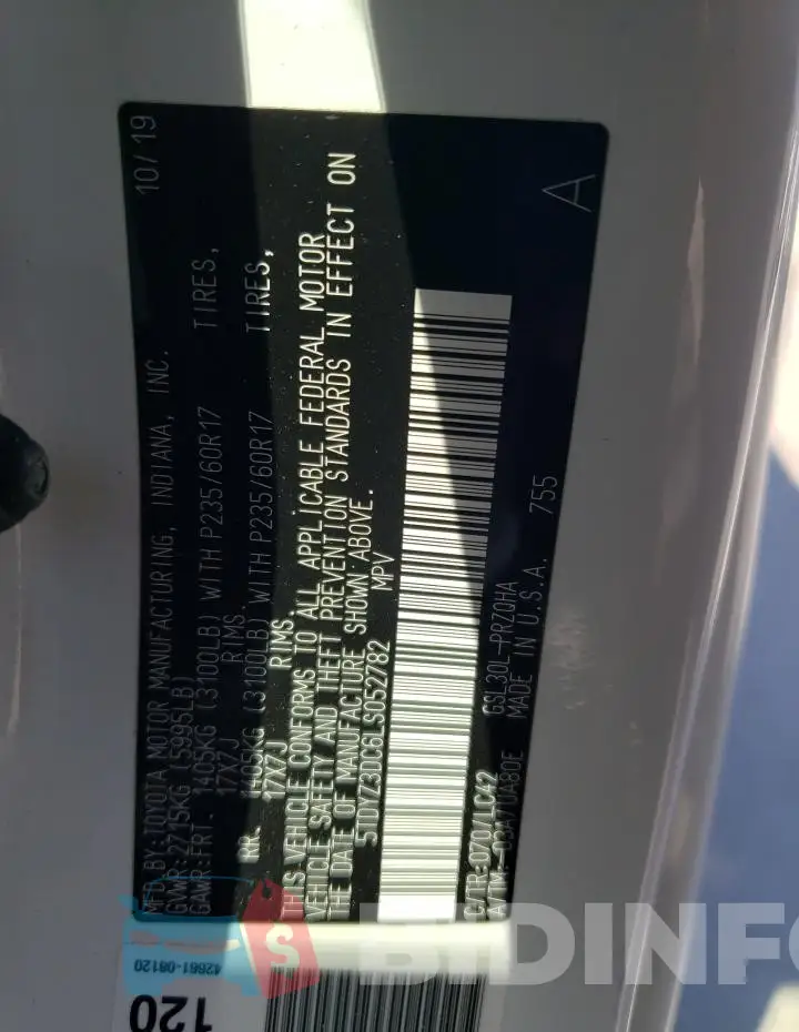 5TDYZ3DC6LS052782 Photo# 14