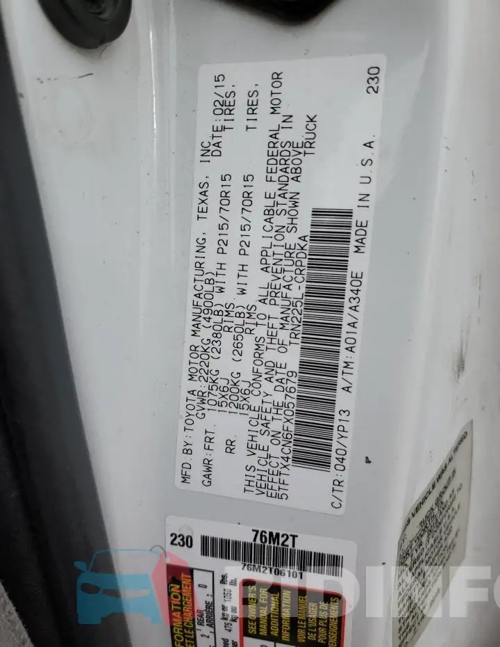 5TFTX4CN6FX057679 Photo# 12