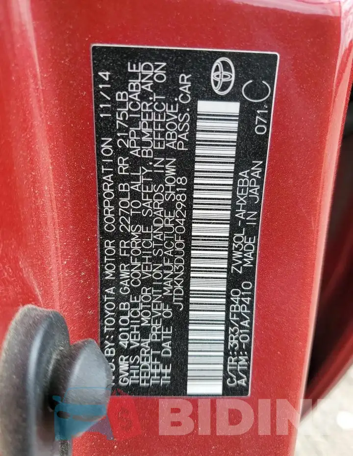 JTDKN3DU0F0429818 Photo# 13