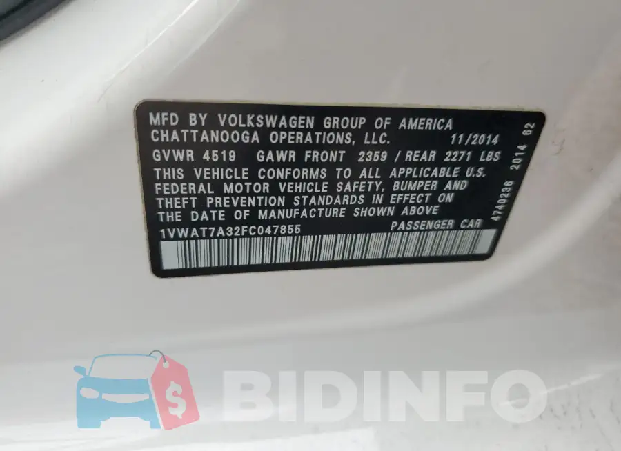 1VWAT7A32FC047855 Photo# 12