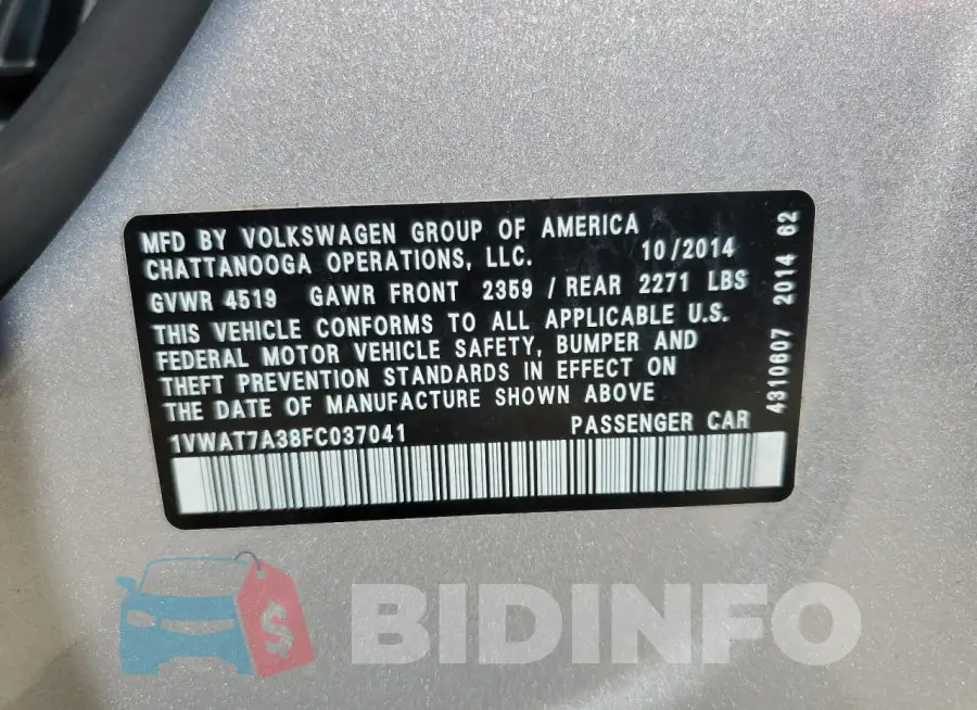 1VWAT7A38FC037041 Photo# 13