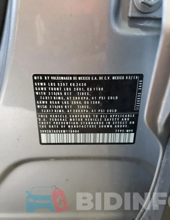 3VV2B7AX5KM118604 Photo# 12