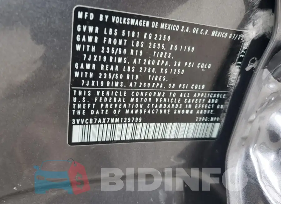 3VVCB7AX7NM139799 Photo# 13