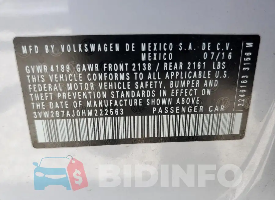 3VW2B7AJ0HM222563 Photo# 12