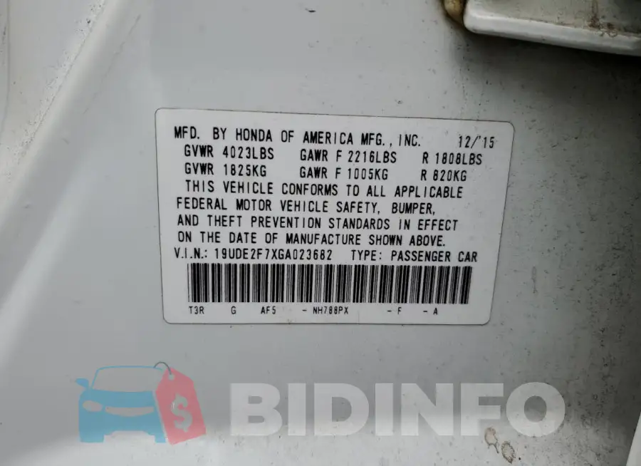 19UDE2F7XGA023682 Photo# 12