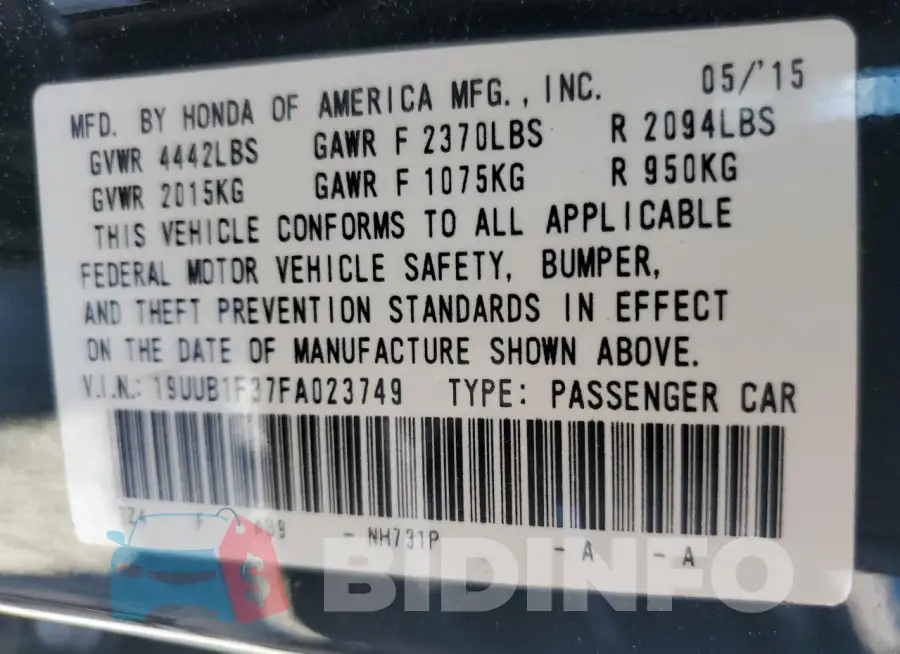 19UUB1F37FA023749 Photo# 13