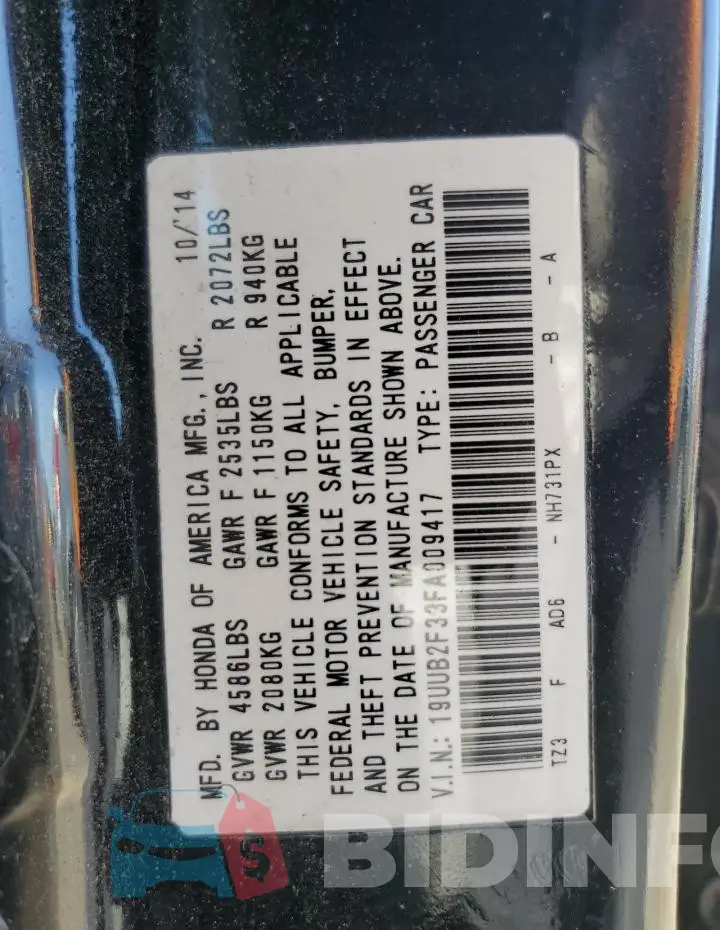 19UUB2F33FA009417 Photo# 12