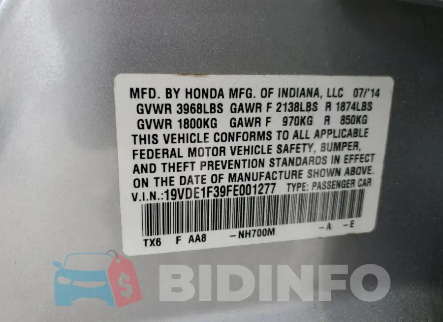 19VDE1F39FE001277 Photo# 13