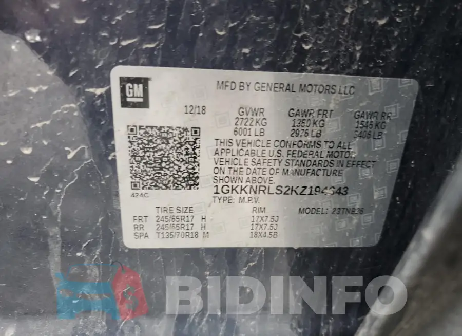 1GKKNRLS2KZ194643 Photo# 13