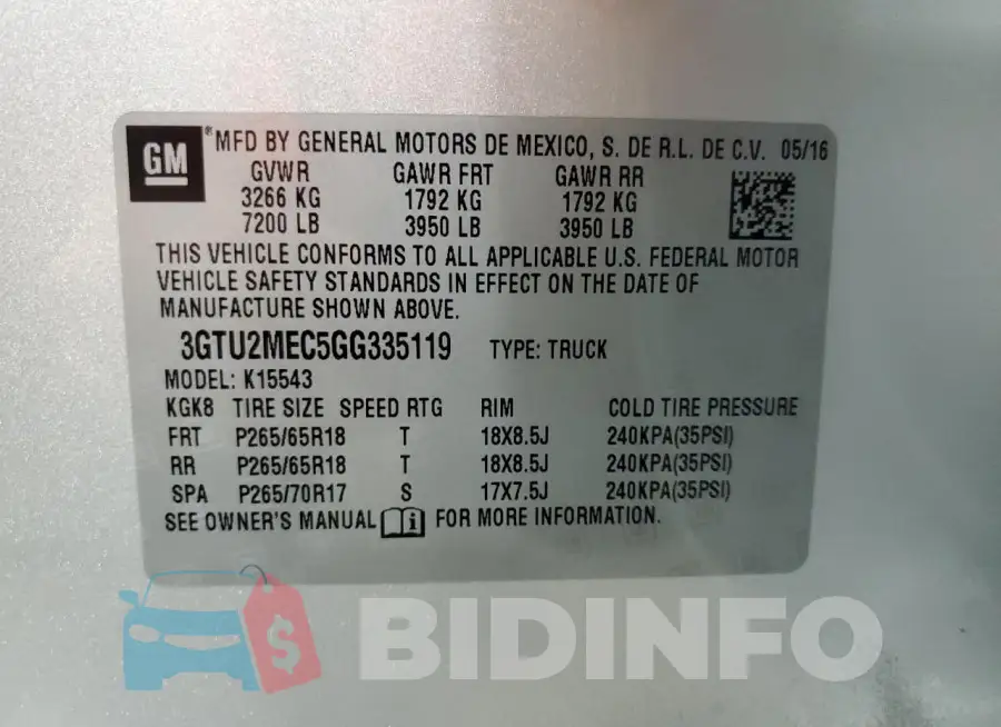 3GTU2MEC5GG335119 Photo# 12