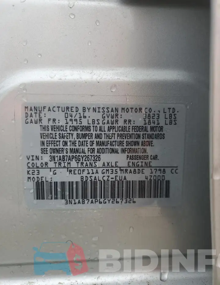 3N1AB7AP6GY267326 Photo# 13
