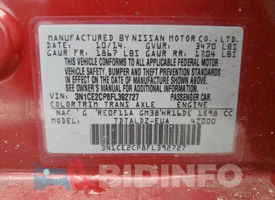 3N1CE2CP8FL392727 Photo# 13