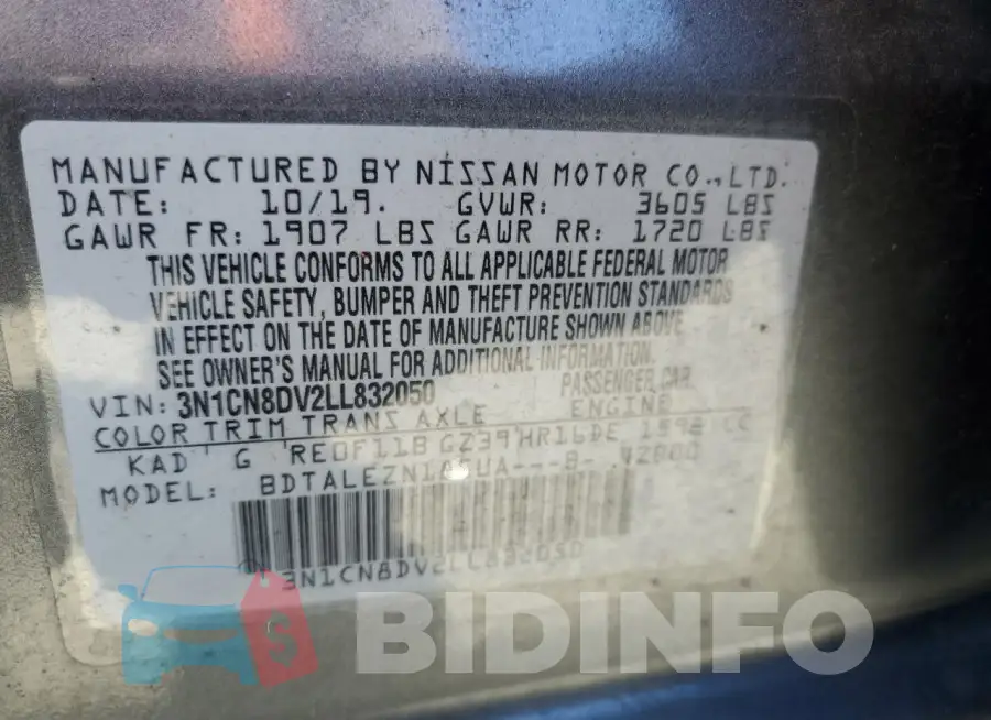 3N1CN8DV2LL832050 Photo# 12