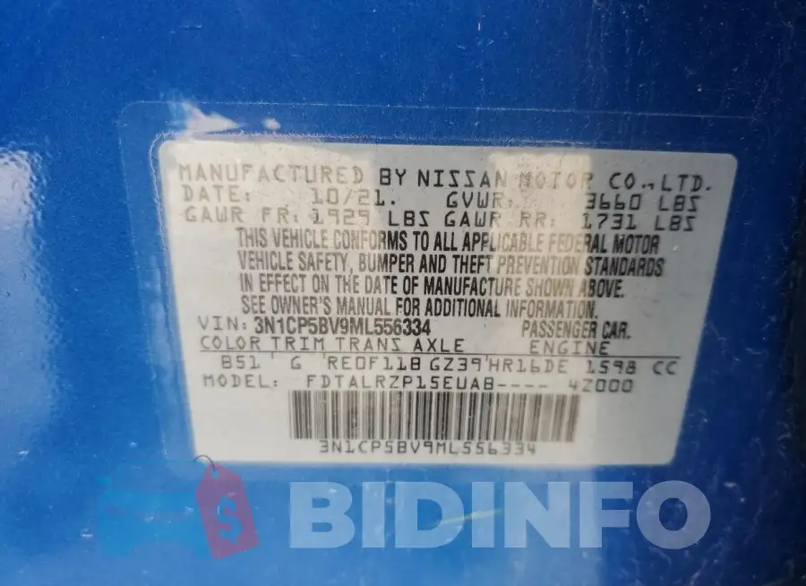3N1CP5BV9ML556334 Photo# 12