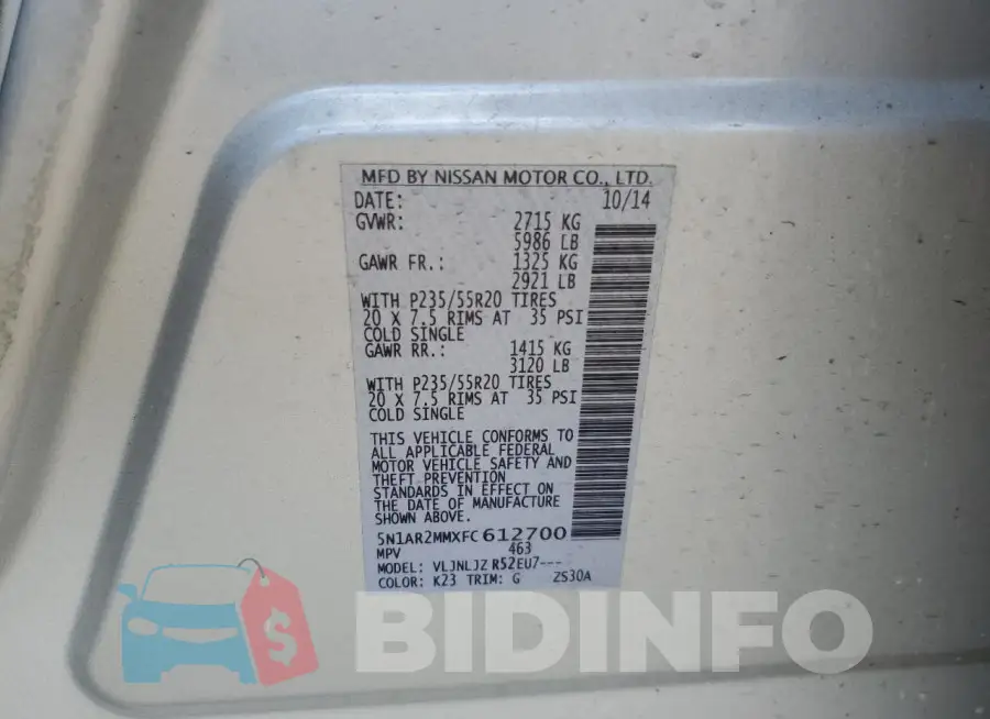 5N1AR2MMXFC612700 Photo# 12