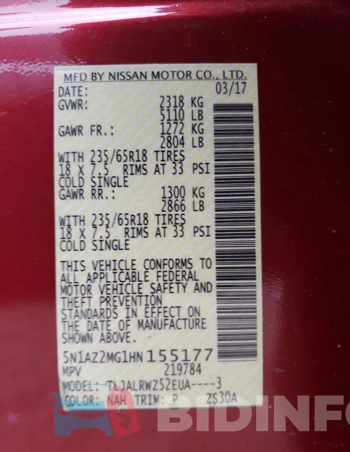 5N1AZ2MG1HN155177 Photo# 12