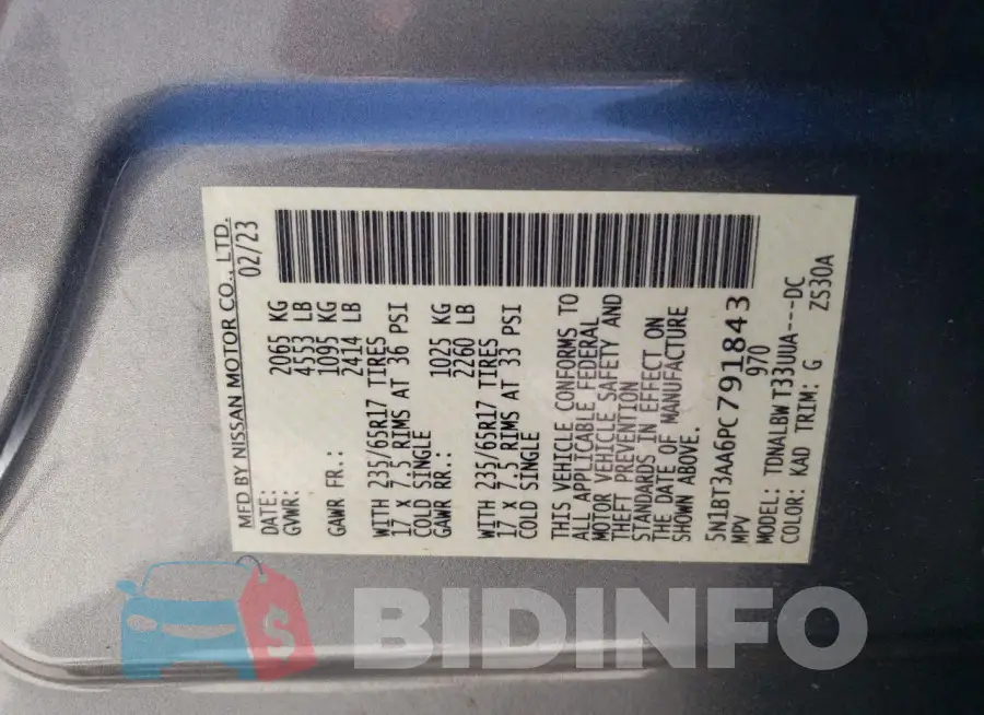 5N1BT3AA6PC791843 Photo# 13